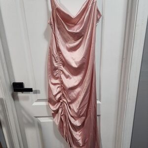 Chic Asymmetrical Pink Satin Dress